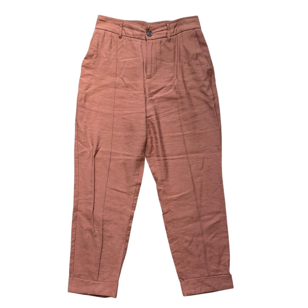 A New Day Chino Pants Womens 4 Terracotta Slim Elastic Back Cuffed Twill Casual